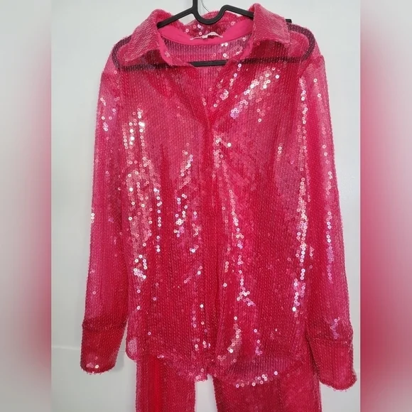 REVOLVE More To Come Sequin Two-Piece Pant Set Hot Pink Small NWOT - Picture 2 of 12